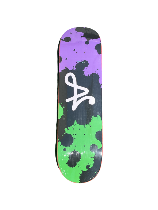 8.5 E Logo Purple and Green Splatter